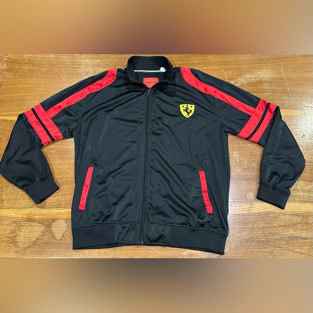 Men's American Breed Black Red Lightweight Zip up Sweater Jacket Yellow Patch